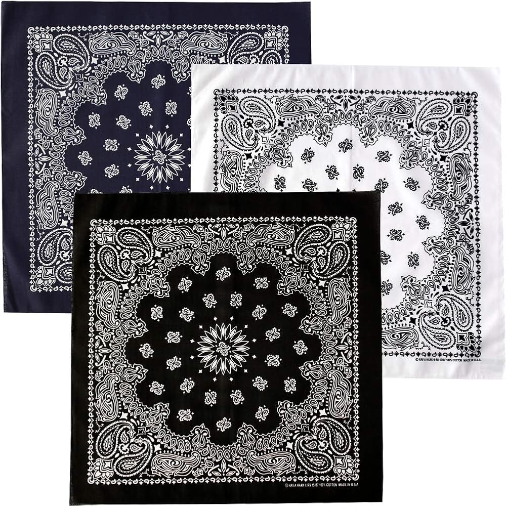 USA製 3枚綴り Bandanna black vintage スカーフ Amazon | HAV-A-HANK ハバハンク 3枚セット 全25パターン MADE